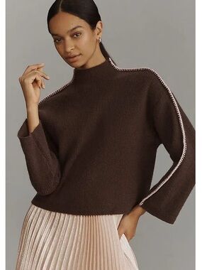 Anthropologie Mauve-Brown Cowl Mock-Neck Sweater